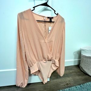Peachy Beige chiffon bodysuit with arm slits